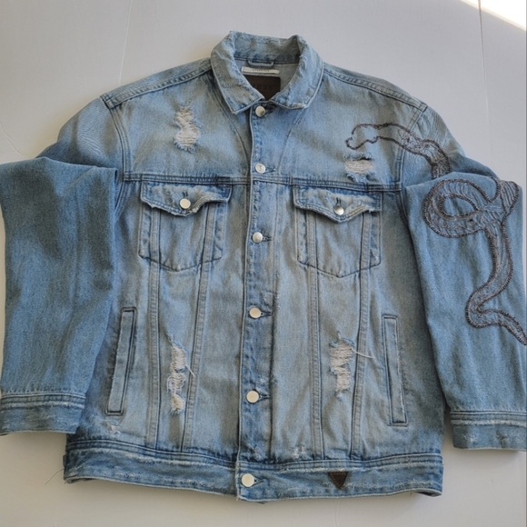 Guess Oversized Denim Rhinestone Jacket - Picture 10 of 10